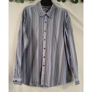 Alan Flusser Men’s Shirt XXL Blue Stripe Button Down Long Sleeve